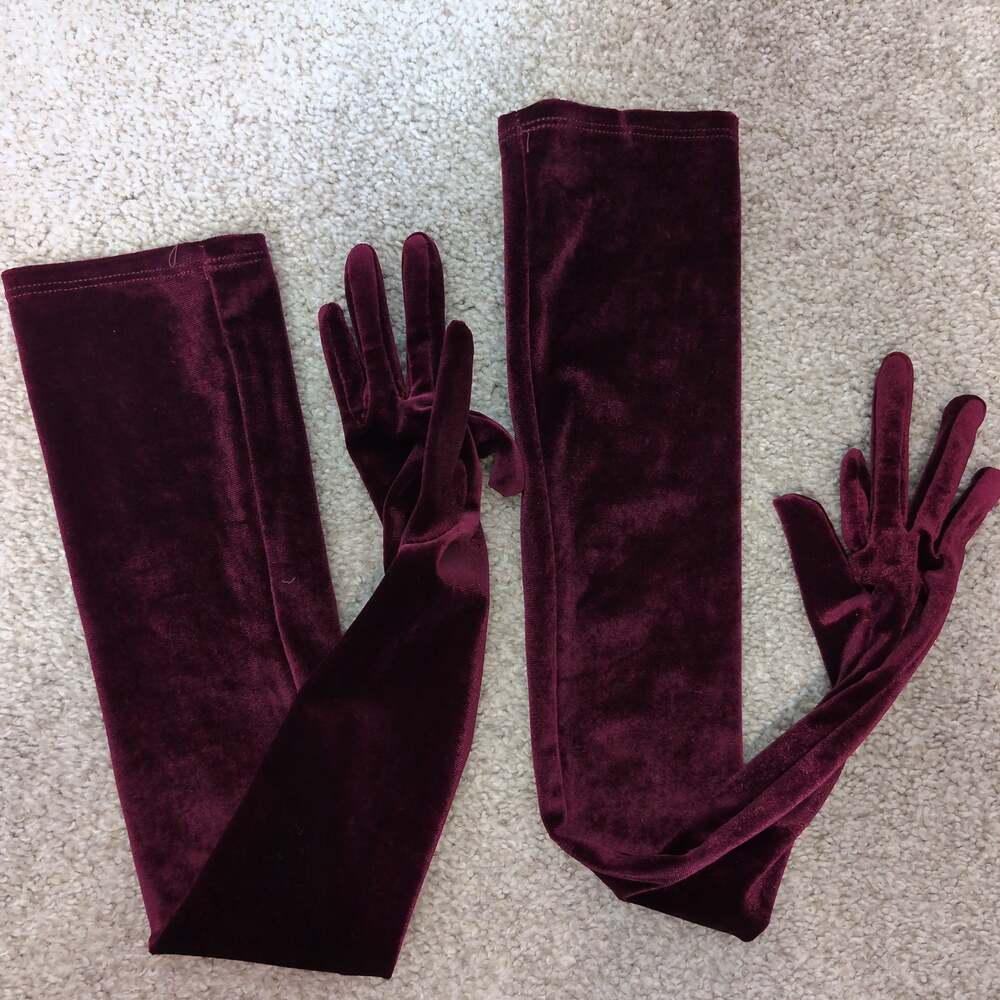 Burgundy Velvet Opera Length Gloves
